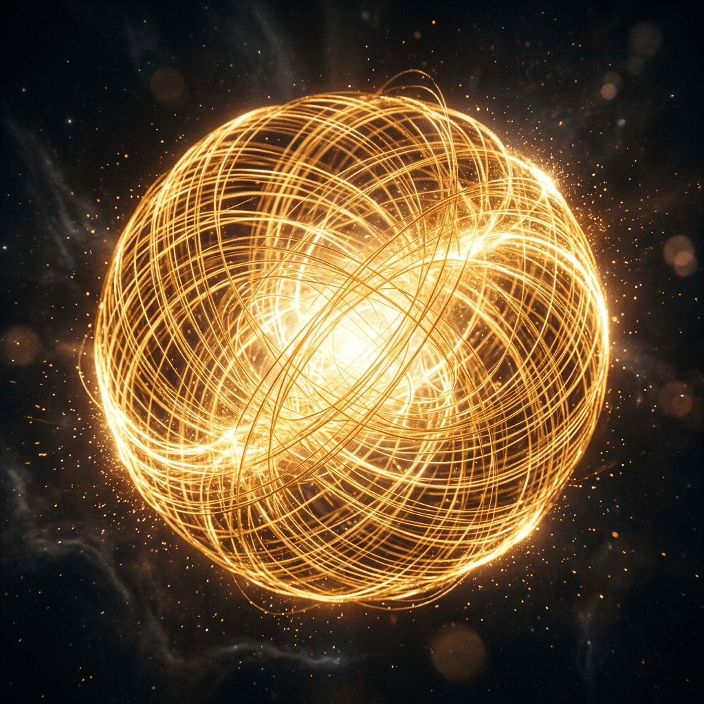 Golden threads weaving radiant unified light sphere