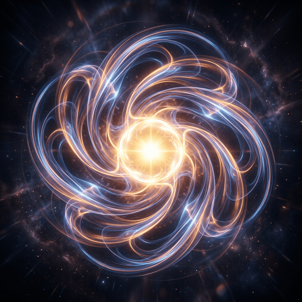 Bright swirling cosmic energy with glowing tendrils in space